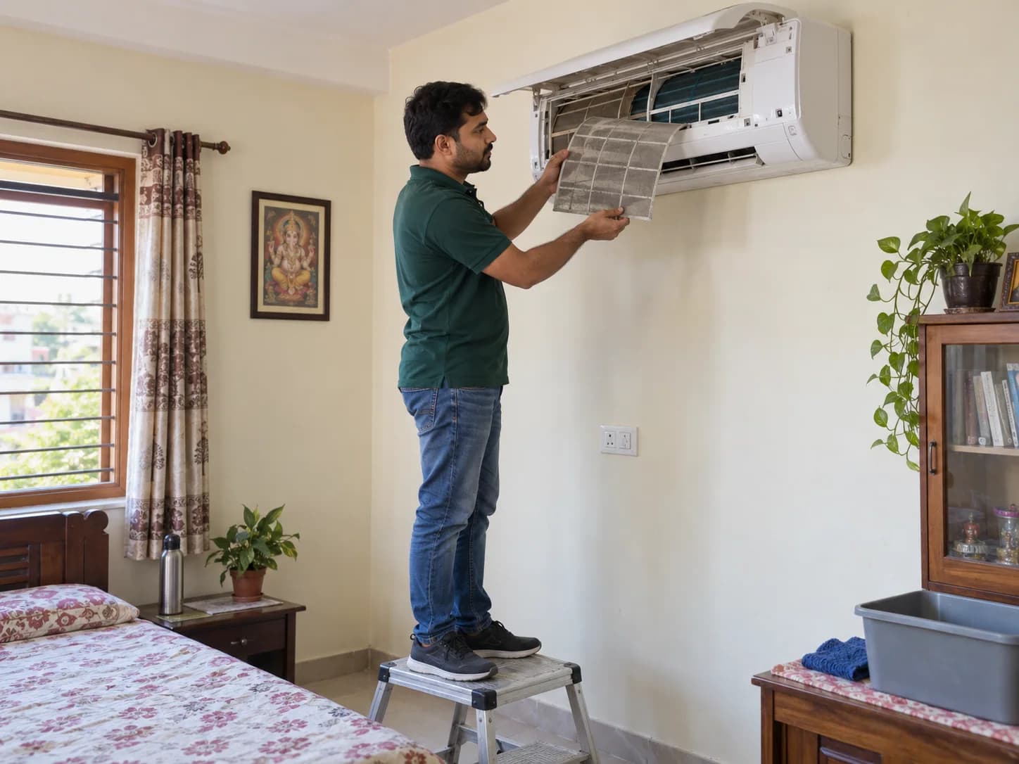 AC का फ़िल्टर साफ़ करता तकनीशियन — प्रतीकात्मक दृश्य